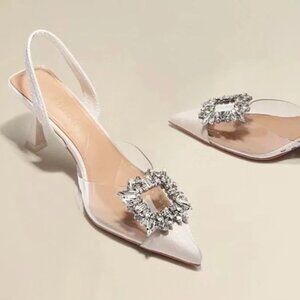 Crystal clear solid color pointed toe women's high heels